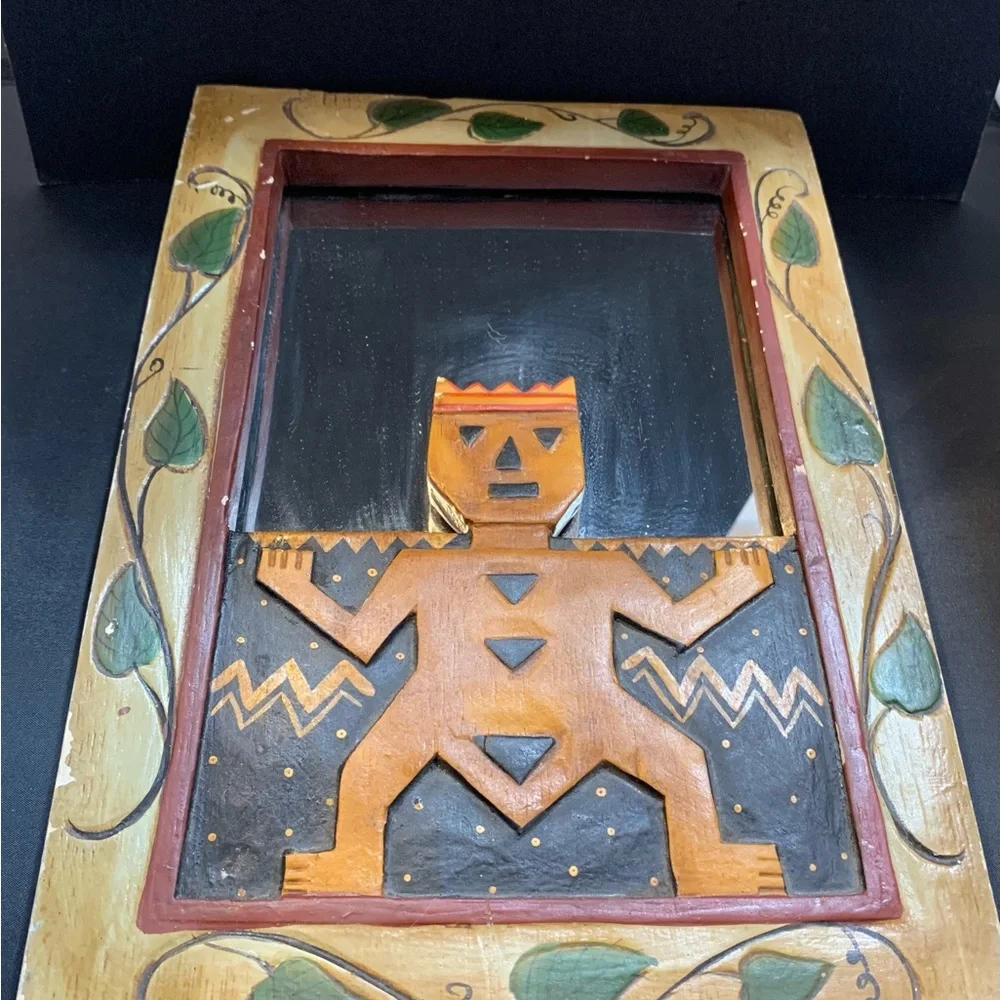 Hand painted wood carved mirror